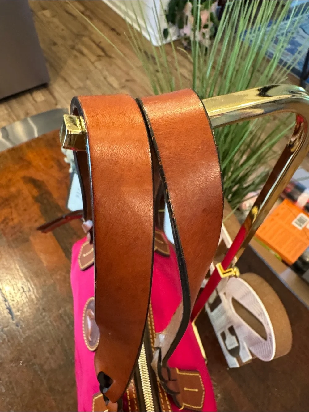 Dooney & Bourke Hot Pink Nylon Satchel with Brown Leather Trim